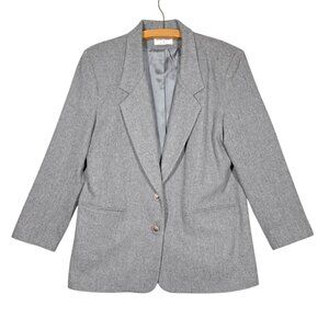 Alfred Dunner Womens Blazer Jacket Gray Double Button Sz 14 Lined USA *FLAWS Vtg